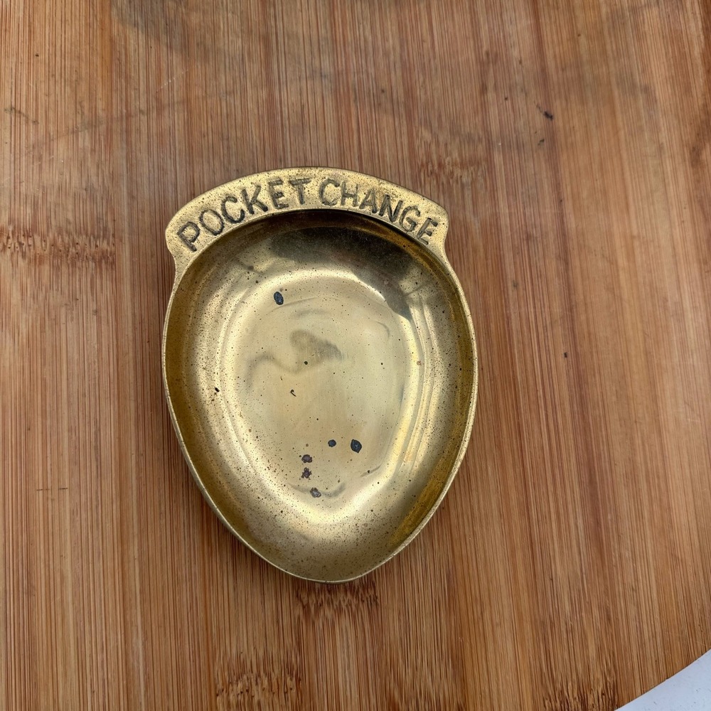 Vintage 4" Brass Pocket Change Tray Dish Bowl For Jewelry Key Coin Holder